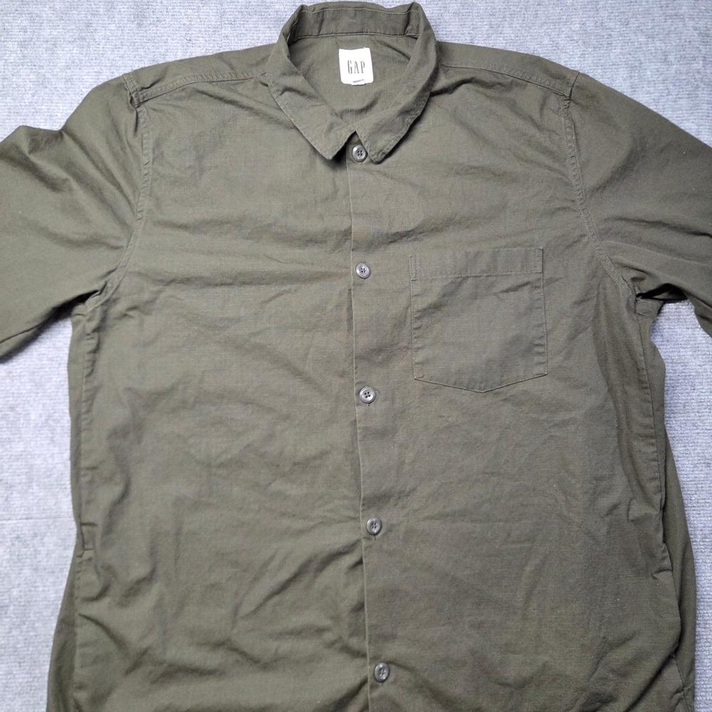 Gap Mens XXL Ripstop Cotton Button Down Shirt Olive Green Long Sleeve Overshirt - Picture 2 of 15